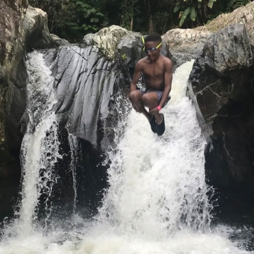 El-Yunque-Waterfall,-Rope-swing,-Waterslide-&-transportation
